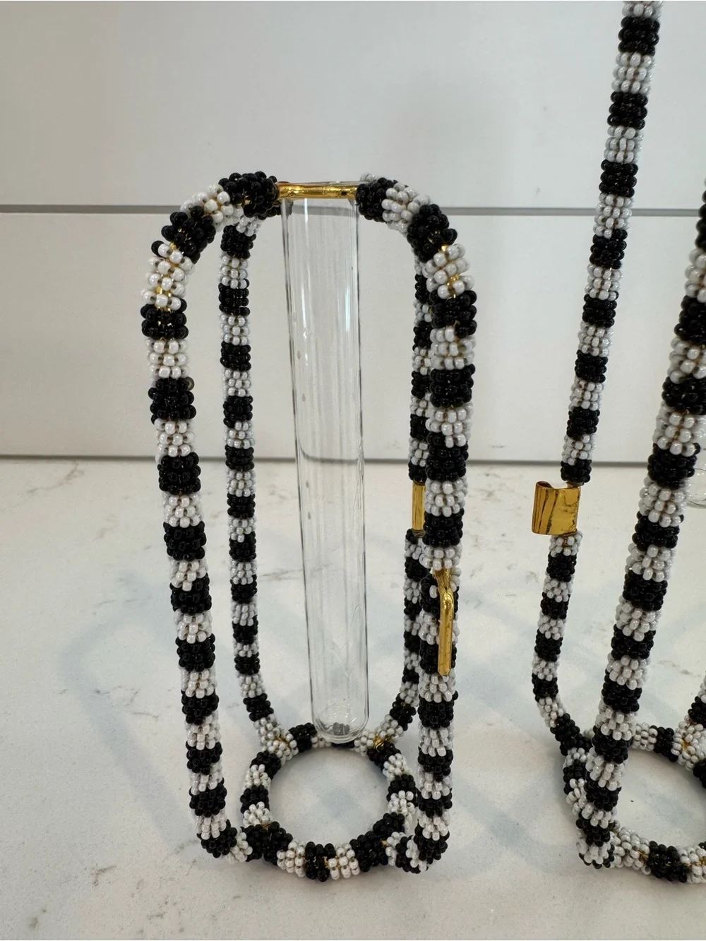 MacKenzie-Childs Black & White Beaded Bud Vase Holders – Set of 2